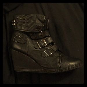Black Studded Wedges
